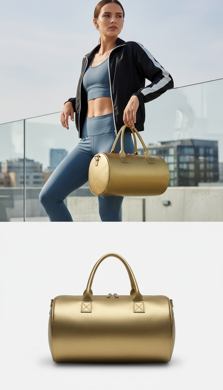 Brushed brass accent city gym bag
